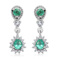 D'Joy Boyaca Colombian Emerald and White Zircon 0.90 ctw Raindrop Earrings in Rhodium Over Sterling Silver - Sticky add to cart bar