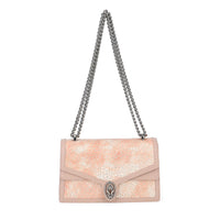 Italy Retro Noble Collection Pink Leopard Genuine Leather Crossbody Bag (9.8"x5.9"x3") with Shoulder Chain Strap