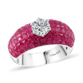 Simulated White and Ruby Color Diamond Dome Ring in Rhodium Over Sterling Silver (Size 10.0) - Sticky add to cart bar