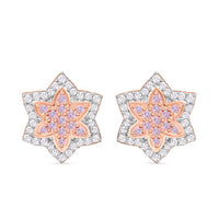 Natural Pink and White Diamond I3 0.50 ctw Floral Earrings in Vermeil Rose Gold Over Sterling Silver