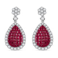 Simulated White and Ruby Color Diamond Drop Earrings in Rhodium Over Sterling Silver 9.50 ctw - Sticky add to cart bar