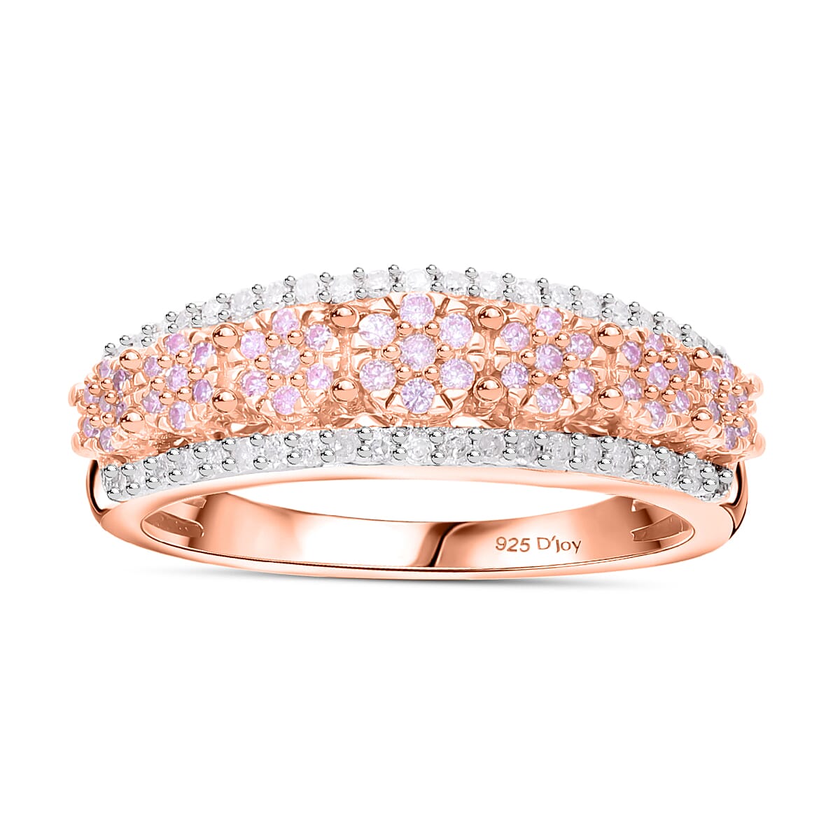 Natural Pink Diamond (I3), White Diamond Ring in Vermeil RG Over Sterling Silver (Size 6.0) 0.50 ctw