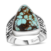 Artisan Crafted Blue Horizon Turquoise 8.80 ctw Men's Ring in Sterling Silver