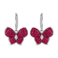 Simulated White and Ruby Color Diamond Butterfly Earrings in Rhodium Over Sterling Silver 2.40 ctw - Sticky add to cart bar