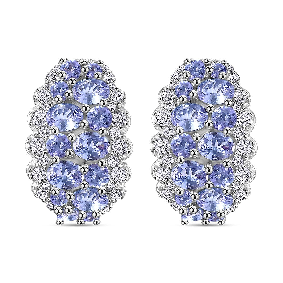 TLV Tanzanite, White Zircon Earrings in Platinum Over Sterling Silver 4.15 ctw
