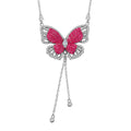 Simulated Ruby Color and White Diamond Butterfly Necklace in Rhodium Over Sterling Silver (18 Inches) 3.30 ctw - Sticky add to cart bar