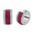 Simulated White and Ruby Color Diamond Hoop Earrings in Rhodium Over Sterling Silver 2.20 ctw - Sticky add to cart bar