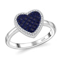 Simulated White and Blue Diamond Heart Ring in Rhodium Over Sterling Silver (Size 10.0) 0.80 ctw - Sticky add to cart bar