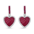 Simulated White and Red Color Daimond Heart Earrings in Rhodium Over Sterling Silver 2.10 ctw - Sticky add to cart bar