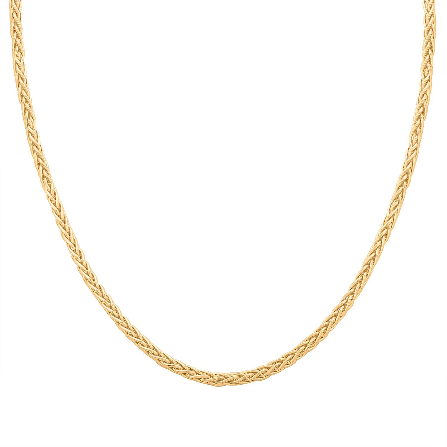 Italian 14K Yellow Gold Over Sterling Silver Spiga Tonda Chain Necklace 18 Inches 19.20 Grams