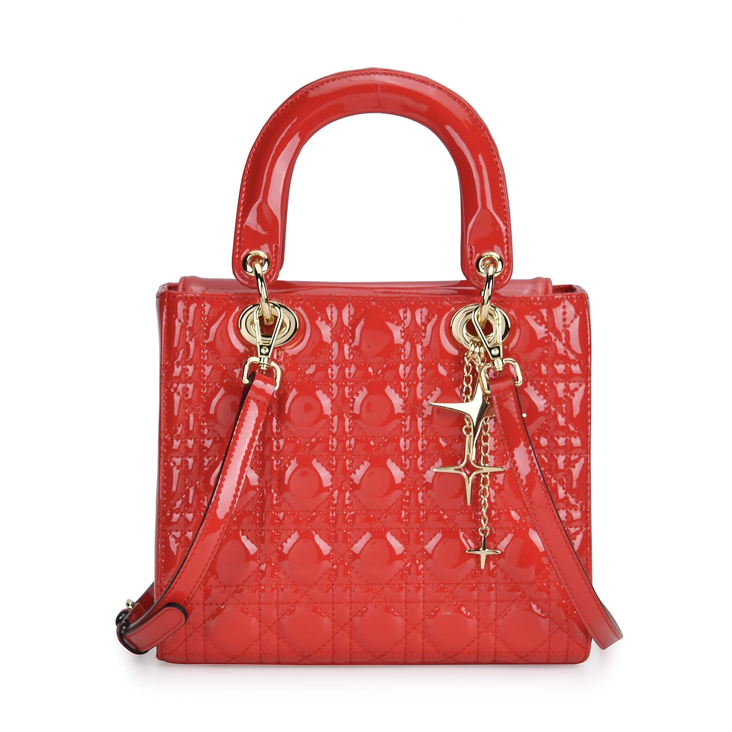 Red Genuine Leather Crossbody Bag (9.5"x8.5"x4.5") with Handle Drop (4.3") and Shoulder Strap