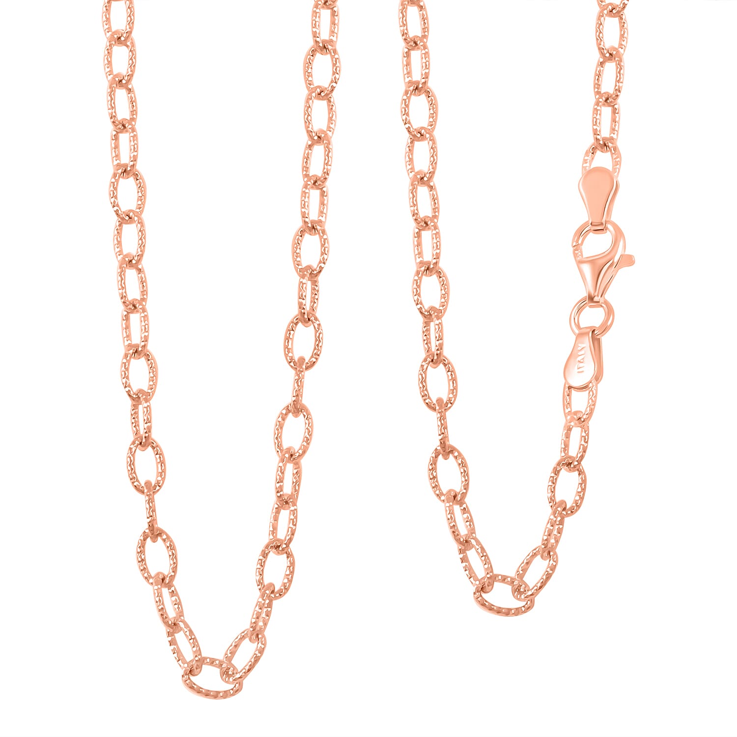 Italian 14K Rose Gold Over Sterling Silver Diamond-cut Rolo Wire Chain Necklace 18 Inches 6.87 Grams