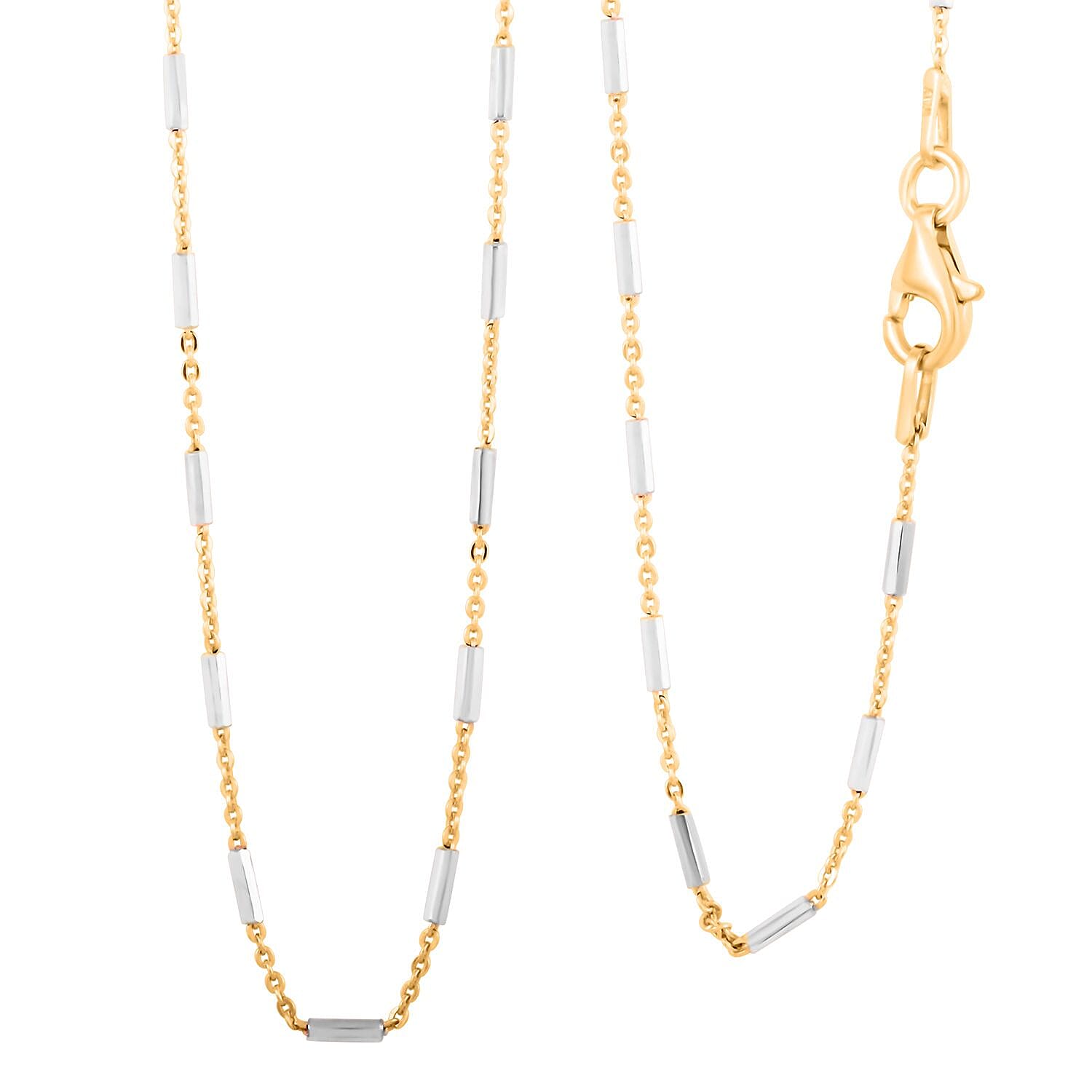 Italian 14K YG Over and Sterling Silver Diamond-cut Tube Chain Necklace 18 Inches 3 Grams