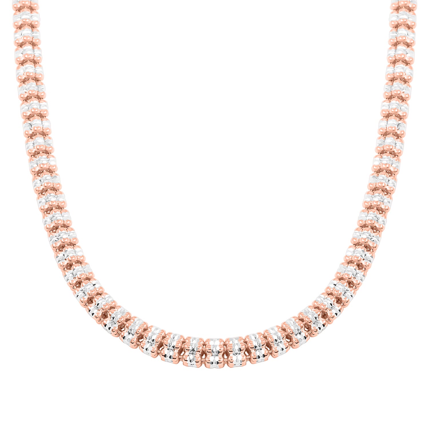 Italian 14K RG Over and Sterling Silver Round Ice Chain Necklace 18 Inches 30.4 Grams