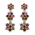 Multi-Tourmaline 3.20 ctw Flower Earrings in Rhodium Over Sterling Silver - Sticky add to cart bar