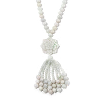 Natural Jade 620.00 ctw Carved Flower Beaded Necklace in Rhodium Over Sterling Silver 26 Inches