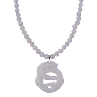 Natural Jade 350.00 ctw Carved Double Dragon and Beaded Necklace in Rhodium Over Sterling Silver 20 Inches