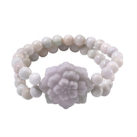 Natural Jade 280.00 ctw Carved Flower and Beaded Stretch 2 Row Bracelet