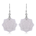 Natural Jade 35.00 ctw Carved Flower Earrings in Rhodium Over Sterling Silver - Sticky add to cart bar