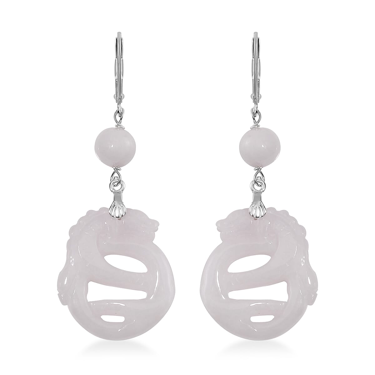 Natural Jade 40.00 ctw Carved Dragon Earrings in Rhodium Over Sterling Silver