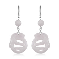 Natural Jade 40.00 ctw Carved Dragon Earrings in Rhodium Over Sterling Silver
