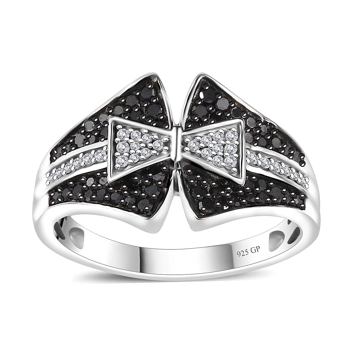 GP Black Diamond (IR), Diamond Ring in Rhodium Over Sterling Silver (Size 5.0) 0.55 ctw
