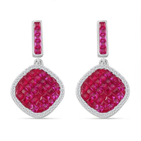 Simulated White and Ruby Color Diamond Mosaic Earrings in Rhodium Over Sterling Silver 4.80 ctw