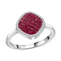 Simulated White and Ruby Color Diamond Ring in Rhodium Over Sterling Silver (Size 10.0) 0.90 ctw