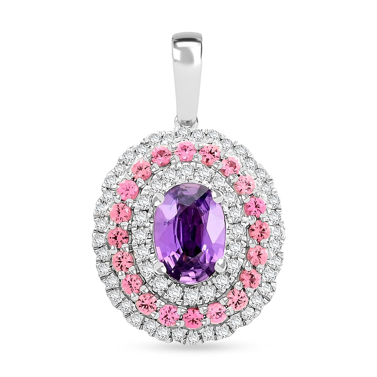 Rhapsody 950 Platinum AAAA Madagascar Purple Sapphire and Pink Spinel, Diamond E-F VS Pendant 4.85 Grams 1.60 ctw
