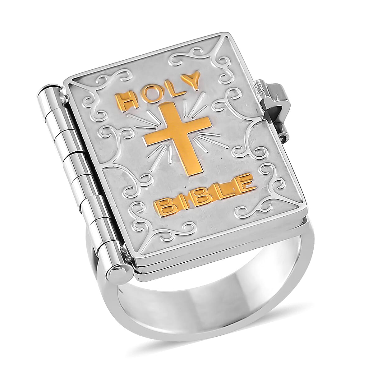 Bible Book and Double Shankes Ring in ION Plated YG and Stainless Steel (Size 10.0)