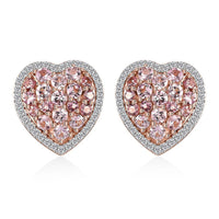 D'Joy Premium Blush Tourmaline and White Zircon 2.80 ctw Heart Earrings in 18K Vermeil Rose Gold Over Sterling Silver