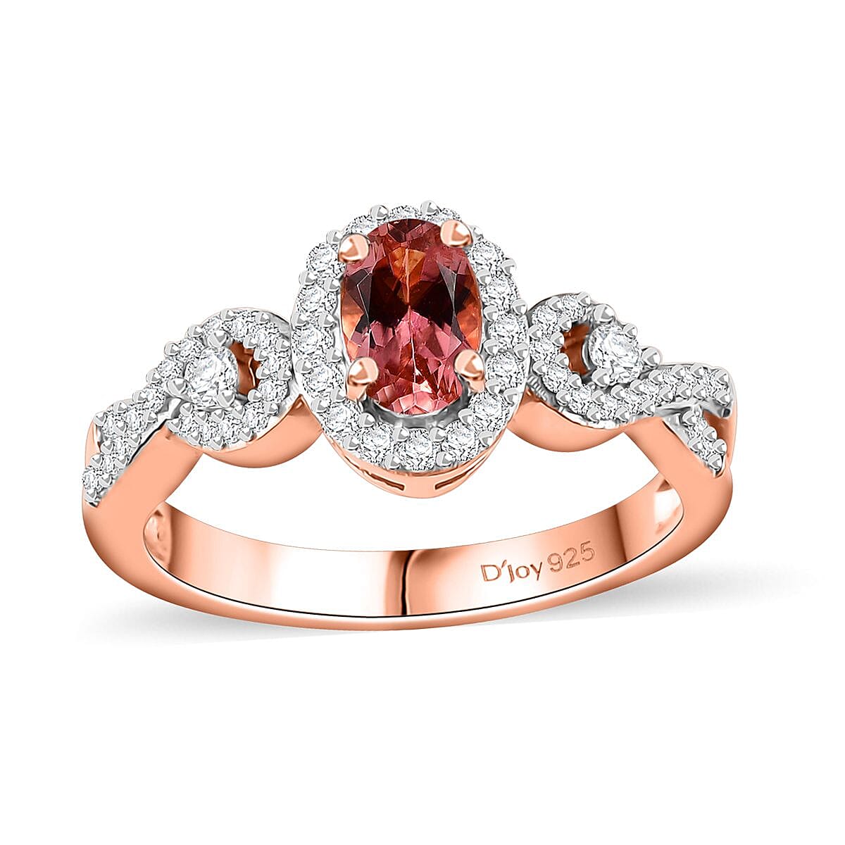 Premium Blush Tourmaline, Moissanite Ring in 18K Vermeil RG Over Sterling Silver (Size 10.0) 0.85 ctw