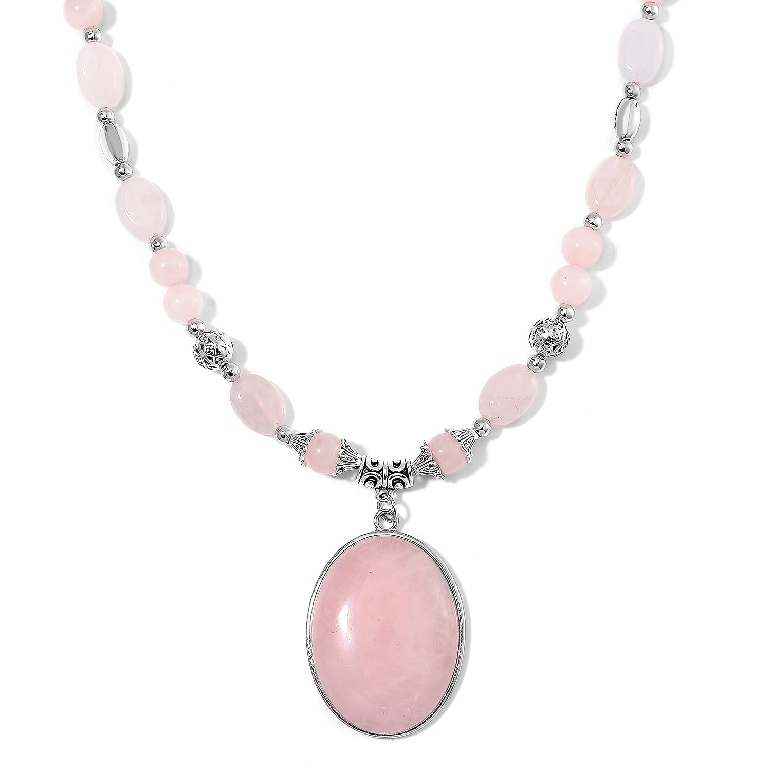 Galilea Rose Quartz Beaded Necklace (20 Inches) in Sliverstone 300.00 ctw