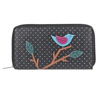"UNION CODE -RFID Protected 100% Genuine Leather Applique Women's Wallet  THEME: Bird Sitting on Tree SIZE: 7.5(L)x4.5(W)x0.5(H) inches COLOR: black"