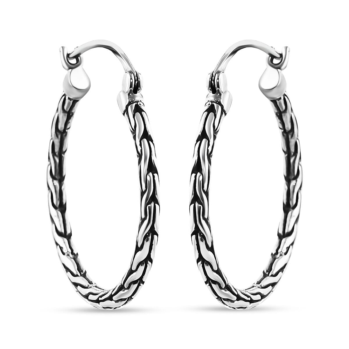 Sterling Silver Tulang Naga Hoop Earrings 6.46 Grams