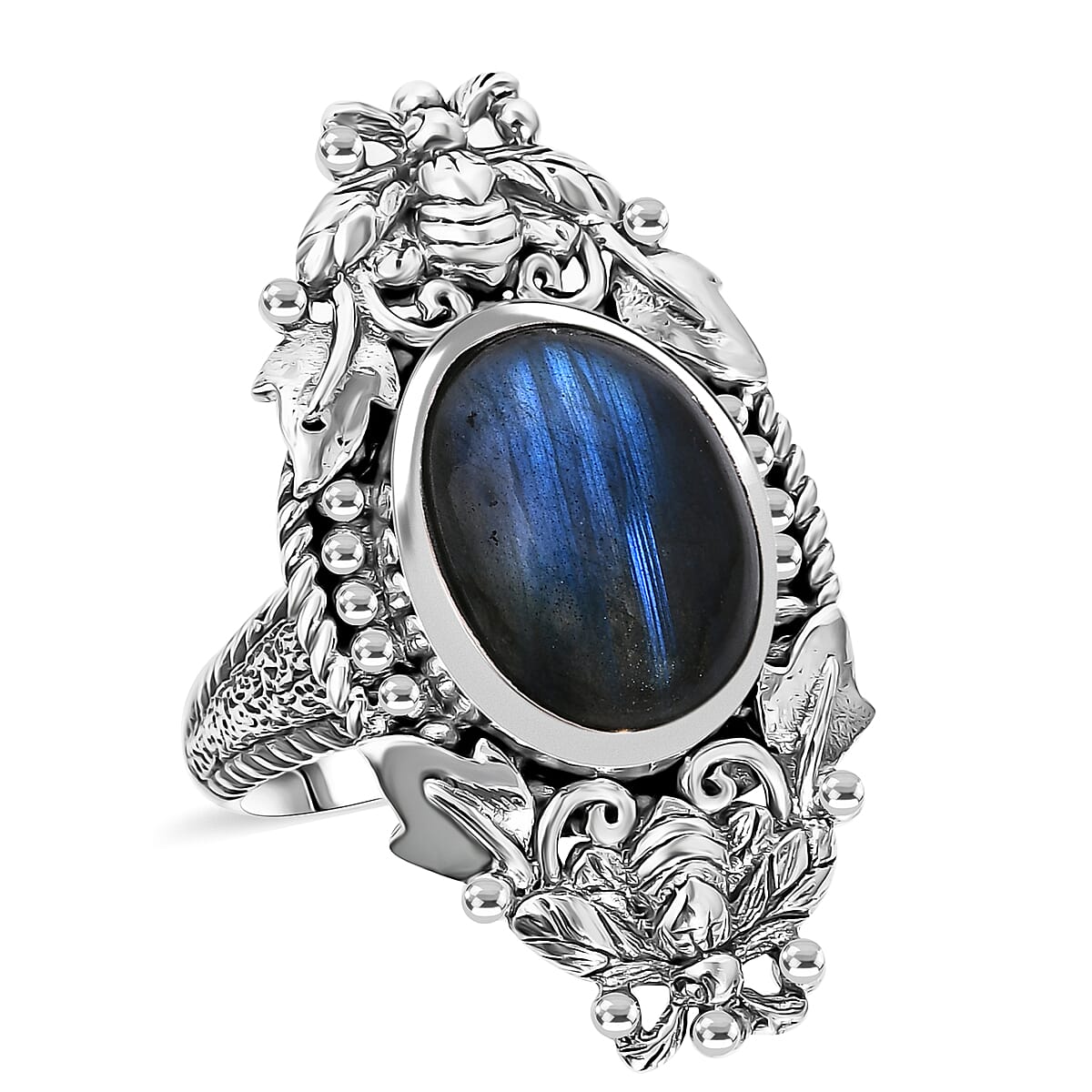 Bali Legacy Premium Malagasy Labradorite Bee Ring in Sterling Silver (Size 10.0) 10.90 ctw