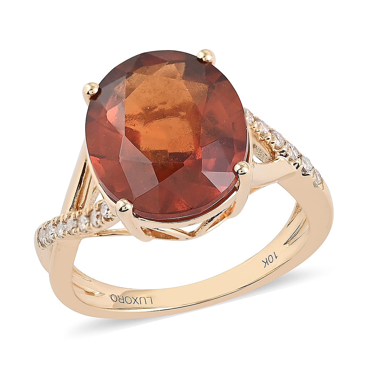 Certified & Appraised LUXORO 10K Yellow Gold AAA Sri Lankan Honey Garnet and G-H I1 Diamond Ring (Size 10.0) 2.85 Grams 7.70 ctw