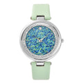 GENOA Austrian Crystal Miyota Japanese Movement Watch with Light Green Faux Leather Strap - Sticky add to cart bar