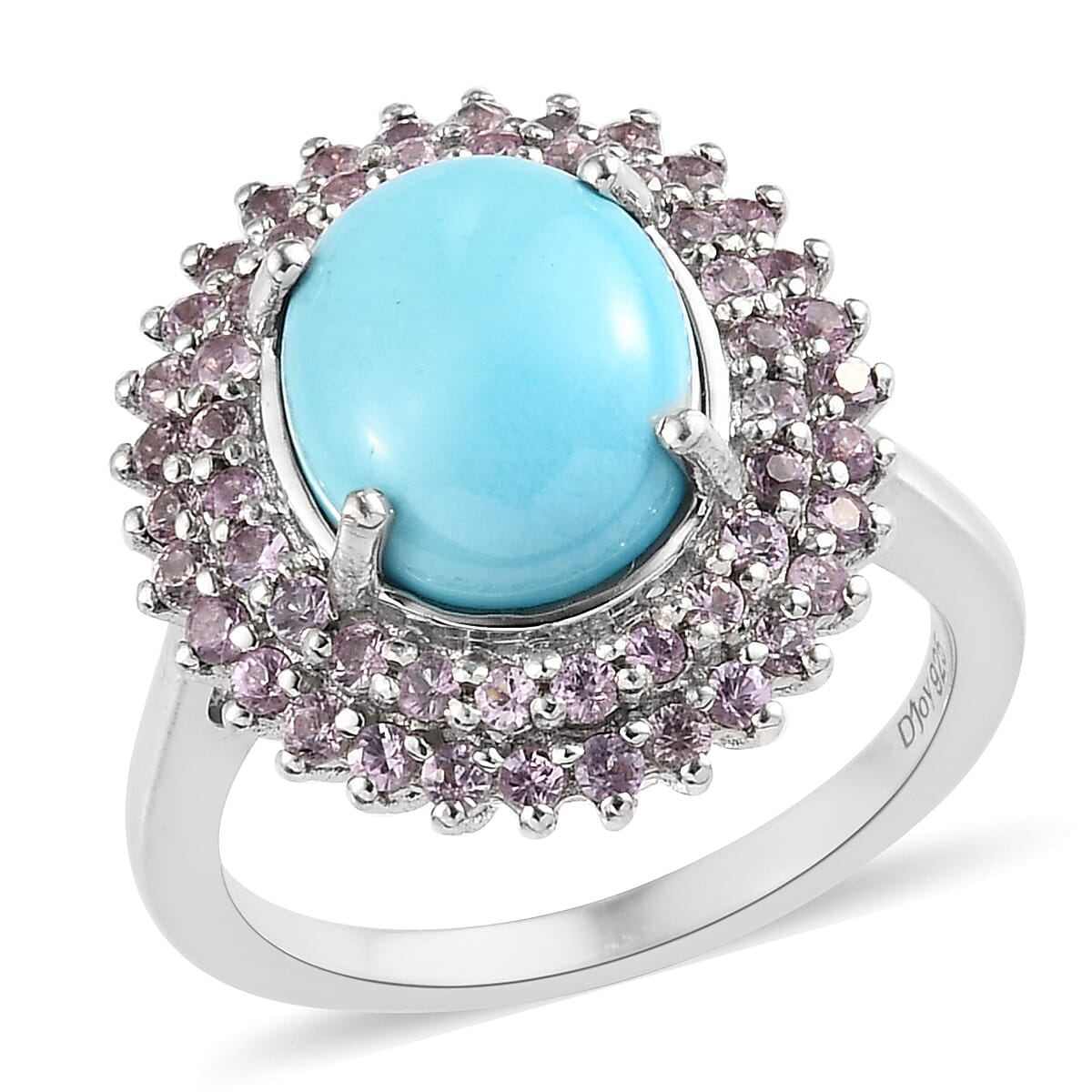 Doorbuster Natural Arizona Sleeping Beauty Turquoise, Madagascar Pink Sapphire Ring in Platinum Over Sterling Silver (Size 10.0) 4.00 ctw (1)