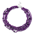 Amethyst and Simulated Purple Pearl Twisted Multi Row Beaded Station Necklace 18-20 Inches in Silvertone 130.00 ctw - Sticky add to cart bar