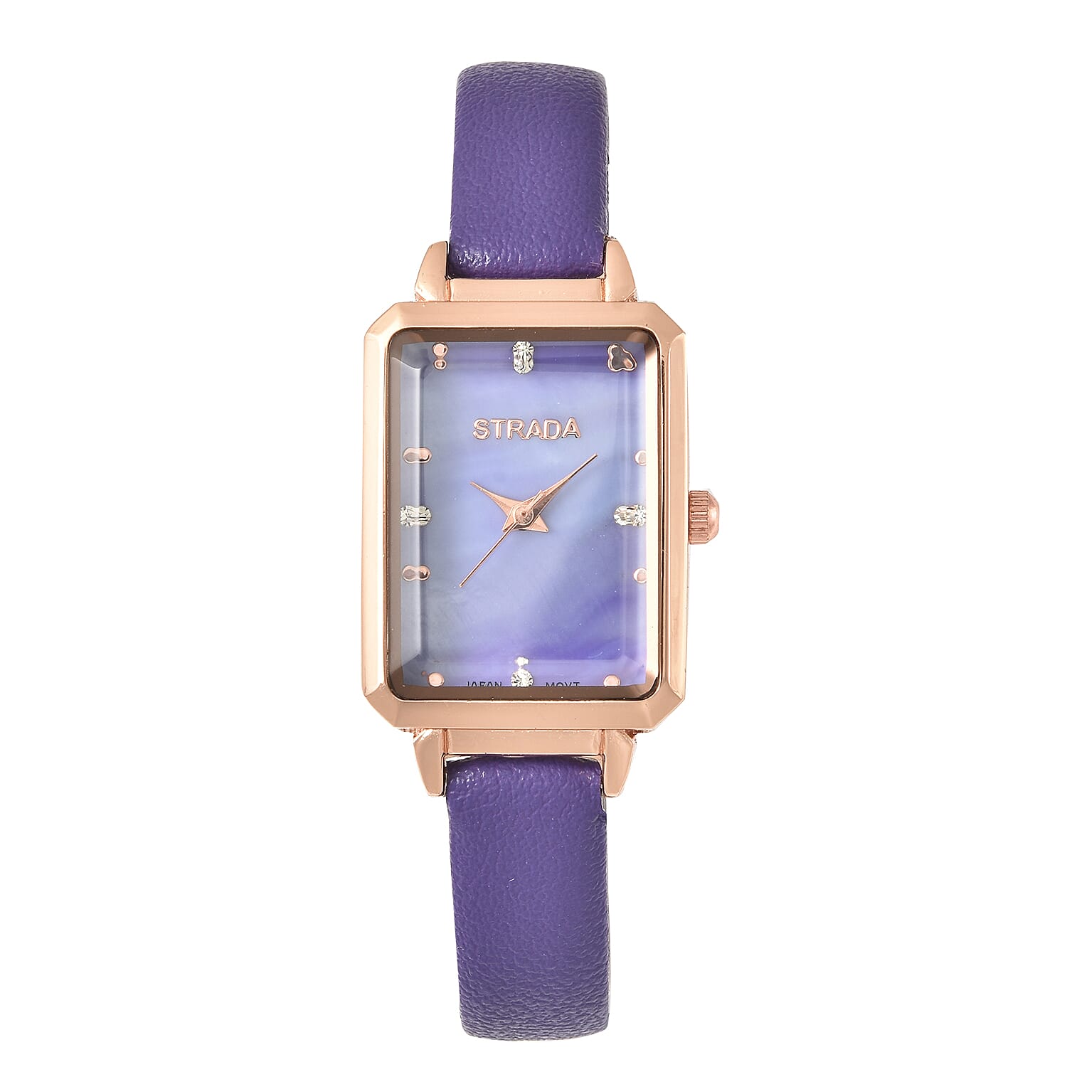 STRADA Austrian Crystal Japanese Movement Watch with Faux Leather Strap