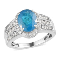 DOORBUSTER Malgache Neon Apatite and Natural White Zircon Ring in Sterling Silver (Size 10.0) 3.50 ctw
