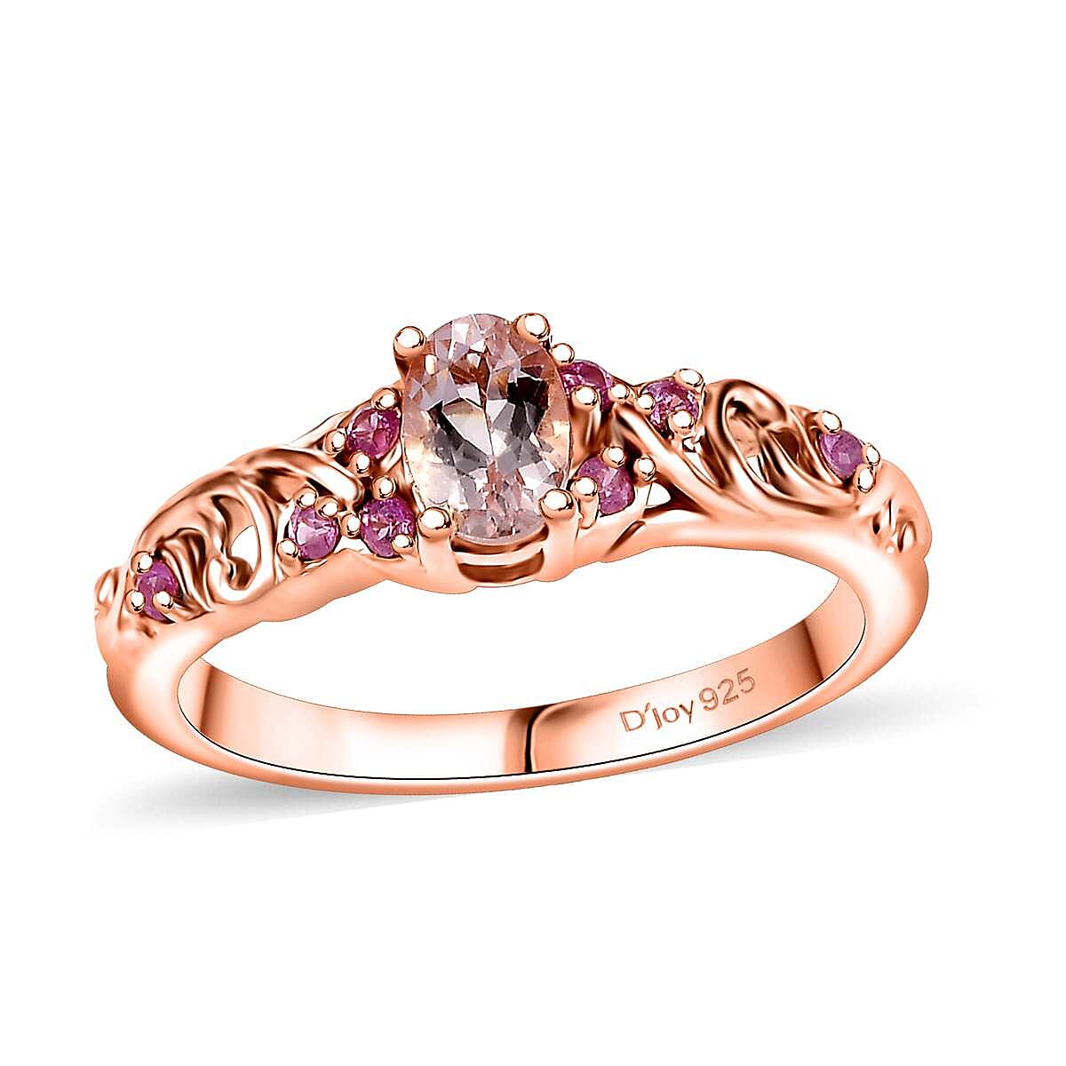 Premium Marropino Morganite, Madagascar Pink Sapphire Ring in 18K Vermeil RG Over Sterling Silver (Size 10.0) 0.55 ctw