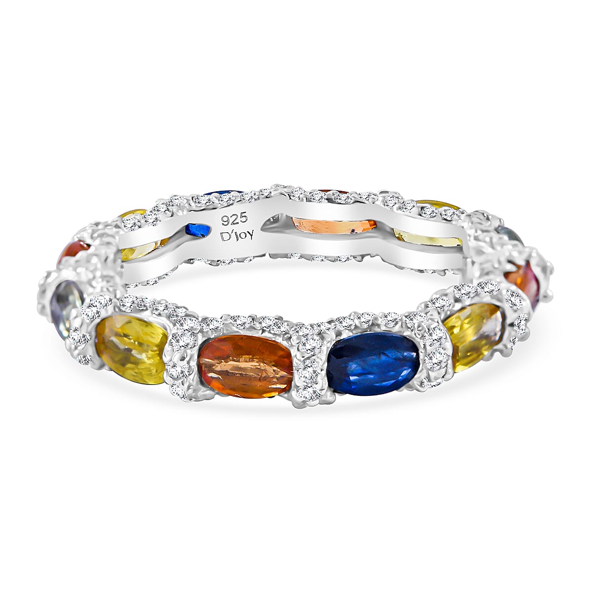 Premium Multi Sapphire, Moissanite Rainbow Ring in Rhodium Over Sterling Silver (Size 5.0) 4.25 ctw
