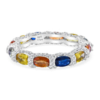 Premium Multi Sapphire, Moissanite Rainbow Ring in Rhodium Over Sterling Silver (Size 5.0) 4.25 ctw