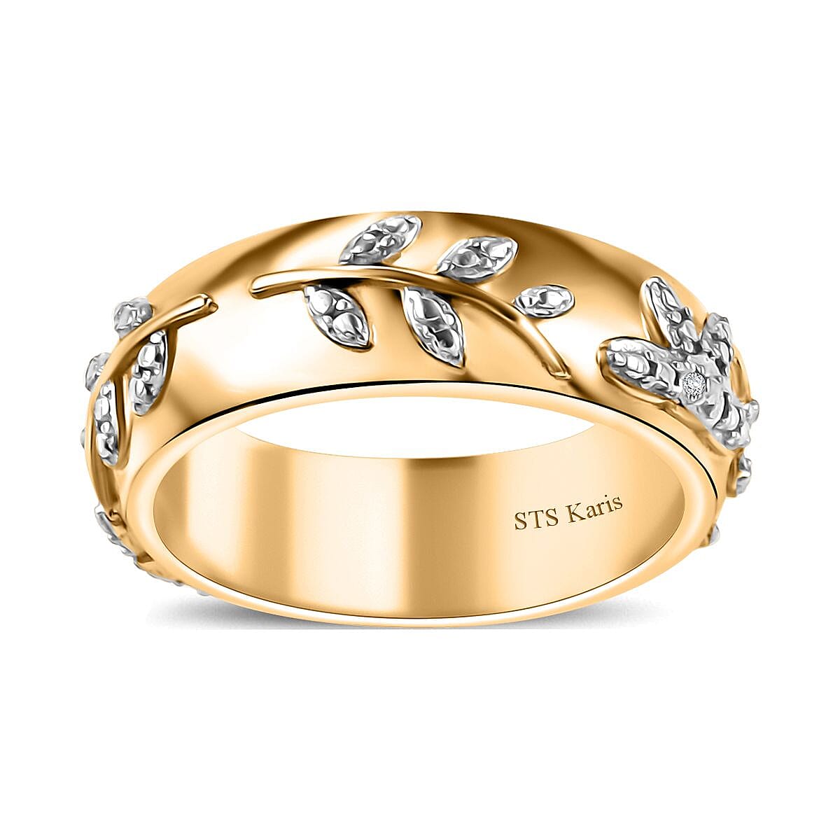 Karis Diamond Accent Leaf Band Ring in 18K YG Plated