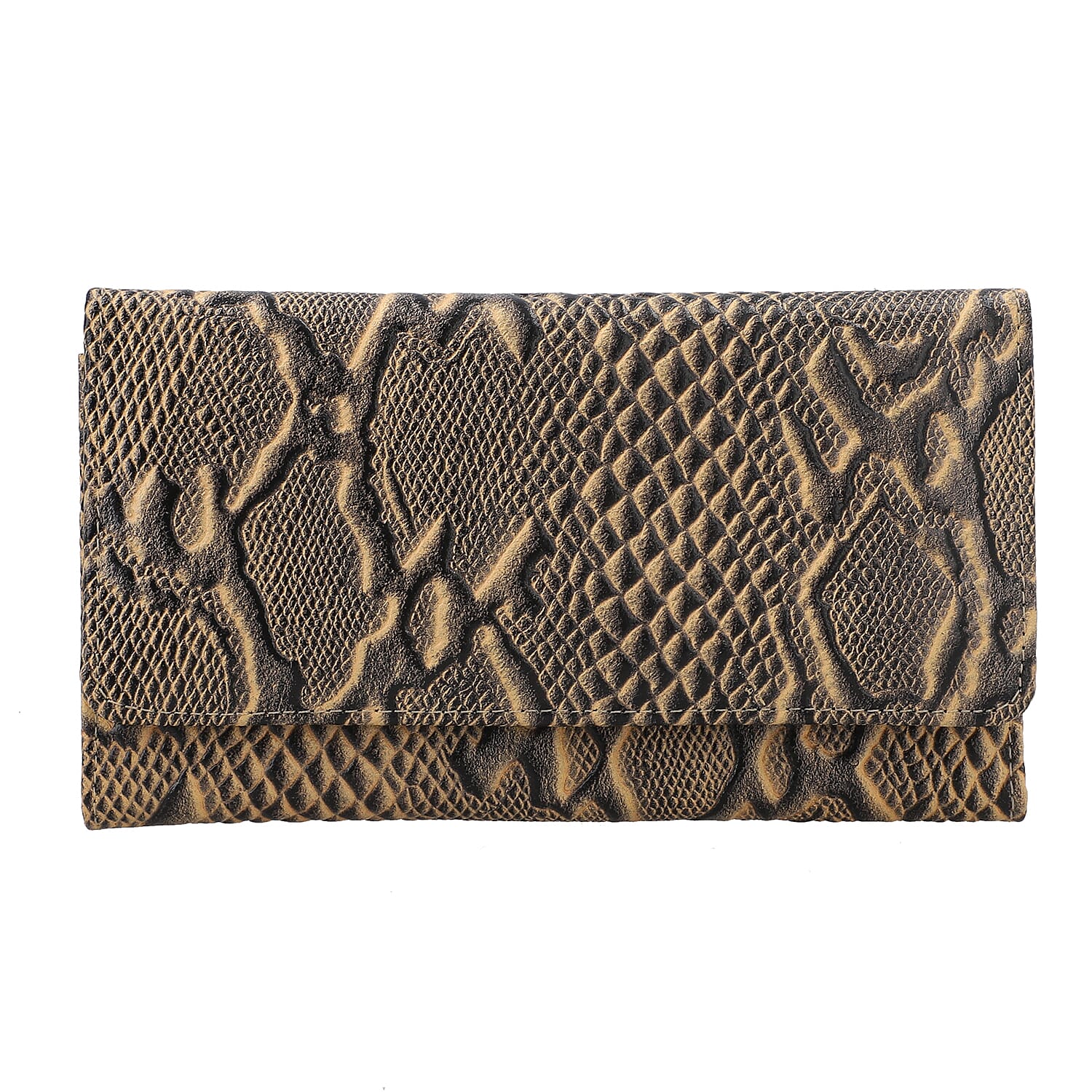 Cream Embossed Python Genuine Leather RFID Women's Wallet (7"x4")