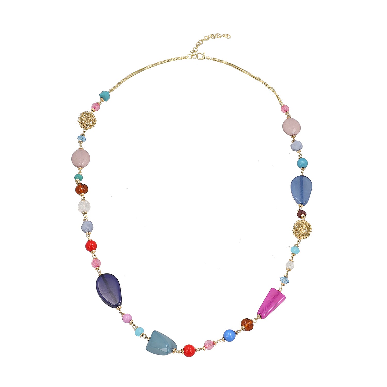 Blue Glass Beaded Necklace 32.5 Inches in Goldtone