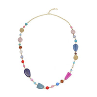 Blue Glass Beaded Necklace 32.5 Inches in Goldtone