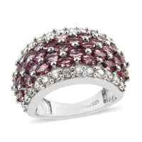 Orissa Rose Garnet, Natural White Zircon Ring in Platinum Over Sterling Silver (Size 9.0) 4.40 ctw